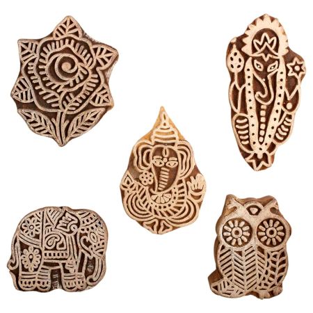 Set of 5 Piece New Mix Wooden Printing Block